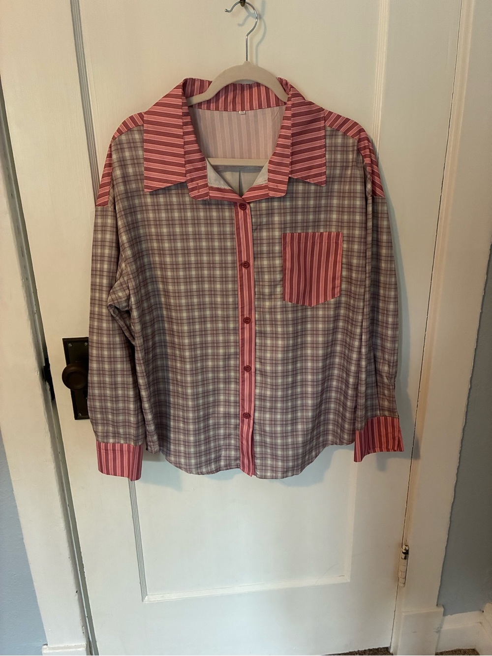 Women's Pink Plaid Button-Front Pajama Top